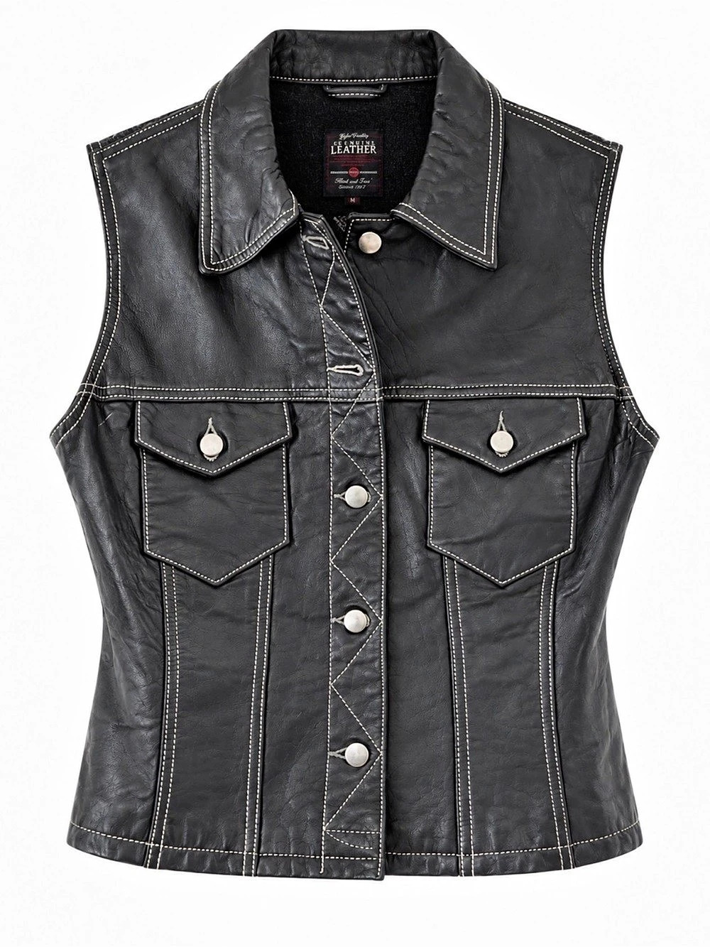 Vintage Gap Leather & Wool Knit Vest M - Black Y2K Western Biker Style